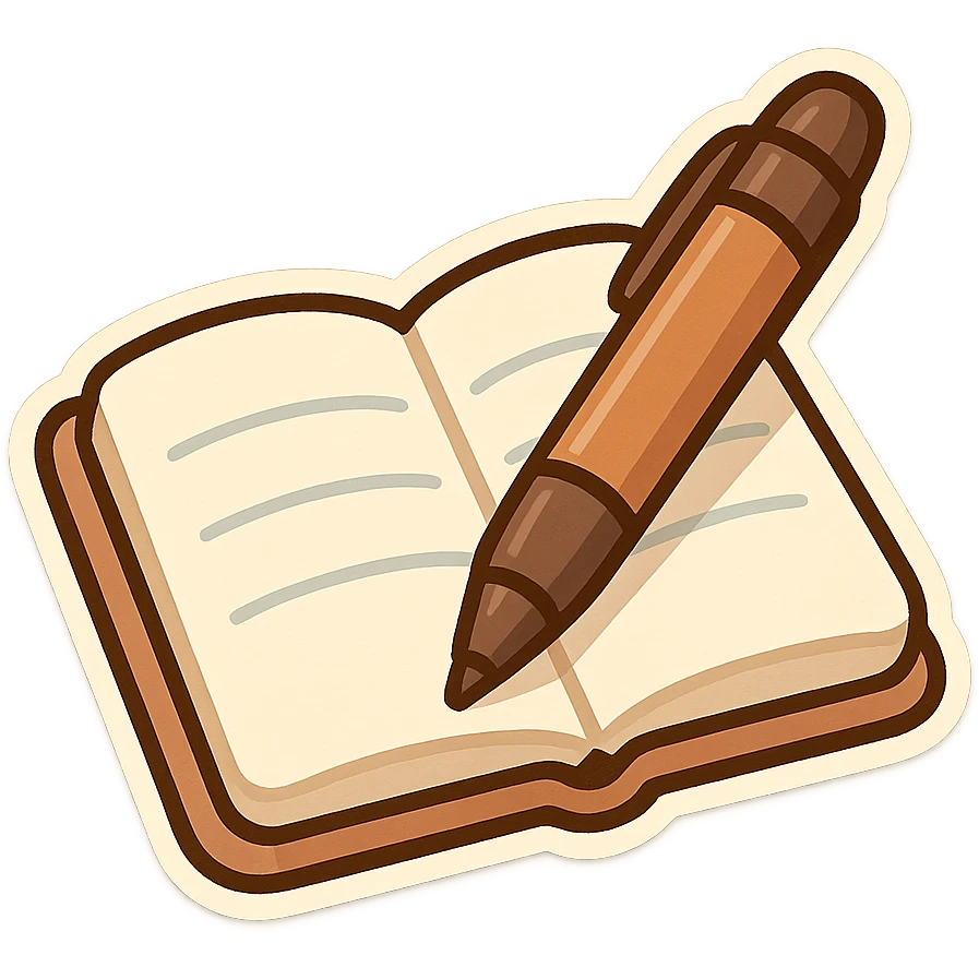 一个小本子，本子上面有一只笔 emoji