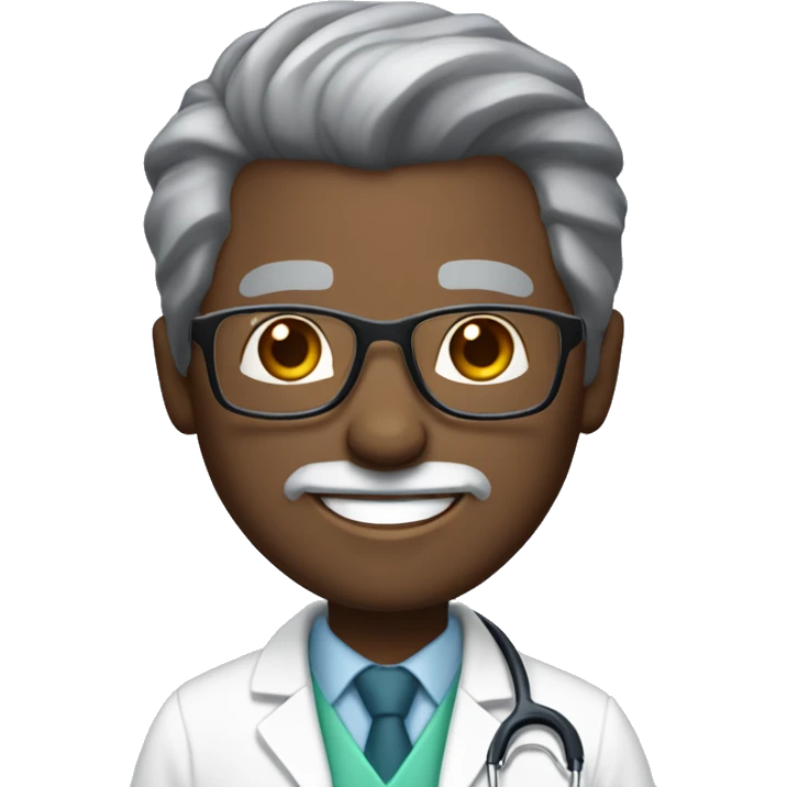 African-American doctor with gray hair, faded haircut, glasses, five o’clock shadow gray beard and short gray hair smiling  emoji