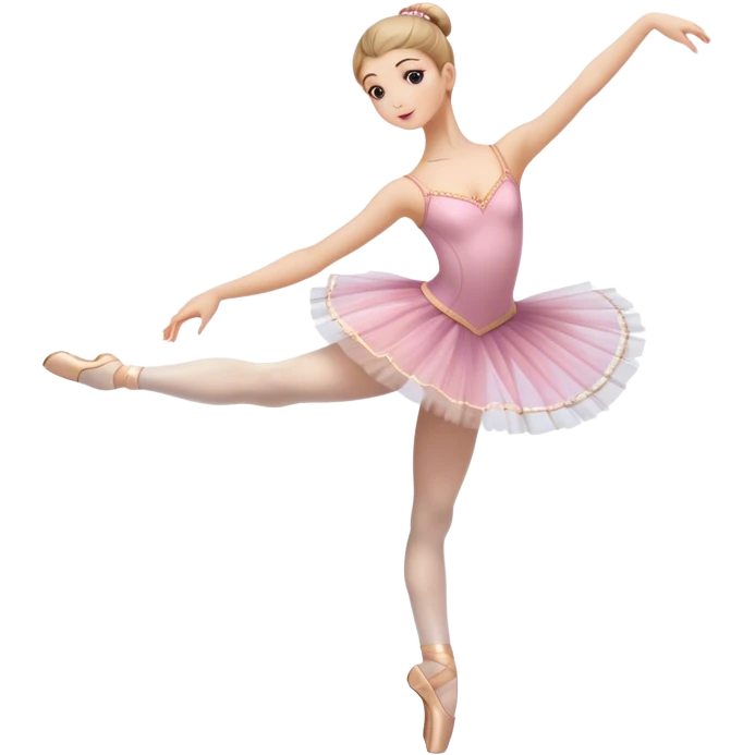 Icon for Ballet: a graceful ballerina on theatre stage in a tutu, poised in an elegant dance position, with a ballet barre and soft stage lighting. The icon should represent the art of ballet, with focus on fluid movement and classical performance. Transparent background. emoji