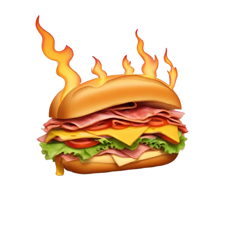 Sandwich sub in flames emoji