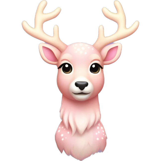 Deer "A pastel pink deer with a glowing, soft fur coat, shimmering antlers adorned with tiny star patterns, and a faint magical aura." emoji