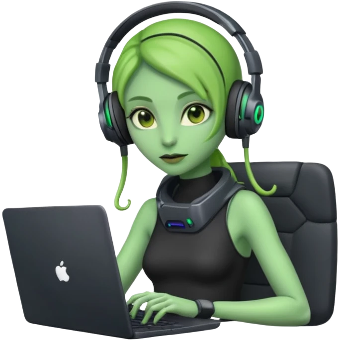 lady alien with ony gaming  laptop. emoji