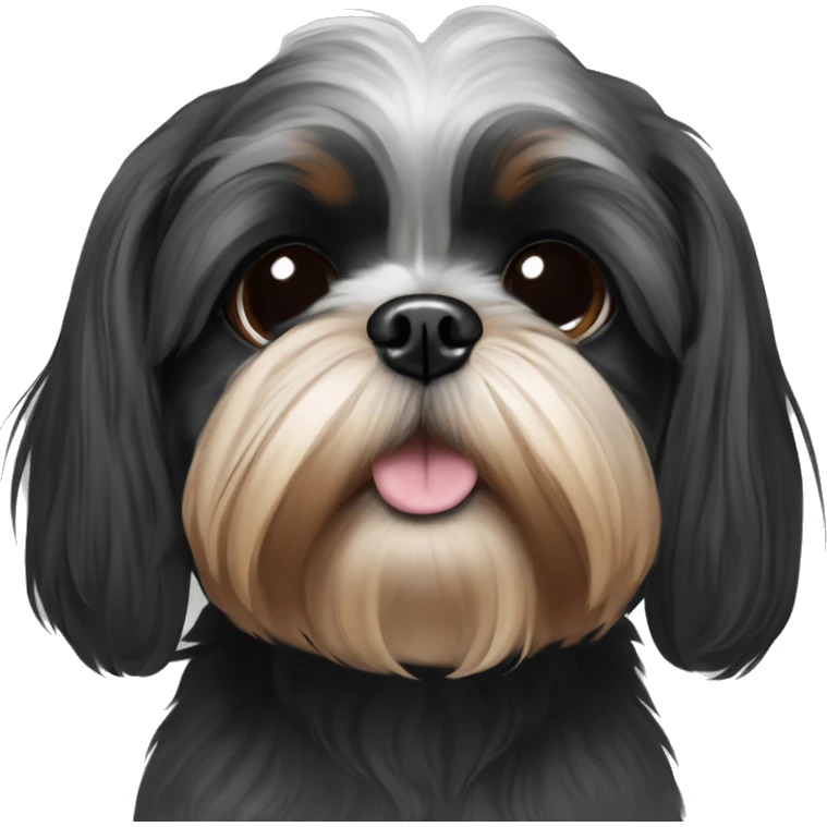 Shih tzu black puppy, yorkie coloring with light colored thick eyebrows. Round face  emoji