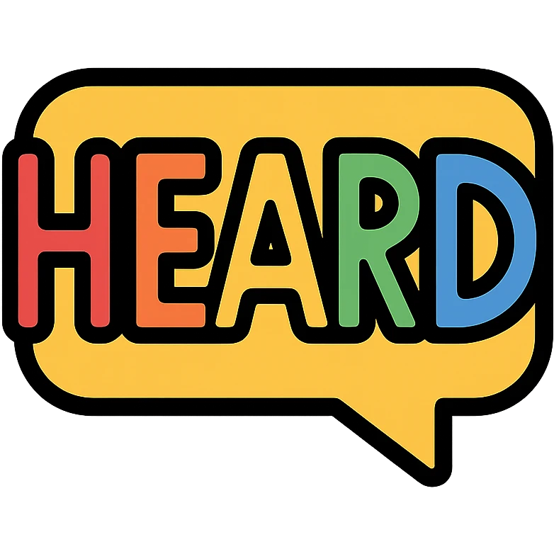'HEARD' text in a colorful outlined icon style emoji emoji