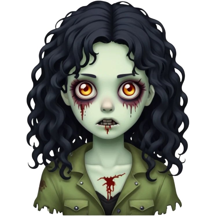girl zombie with black long curly hair, emo style emoji