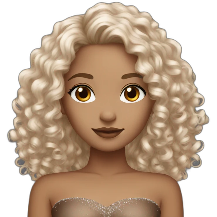 Mixed girl /curly long hair, brown cinnamon color/ with dark brown eyes / with a diamond dress emoji