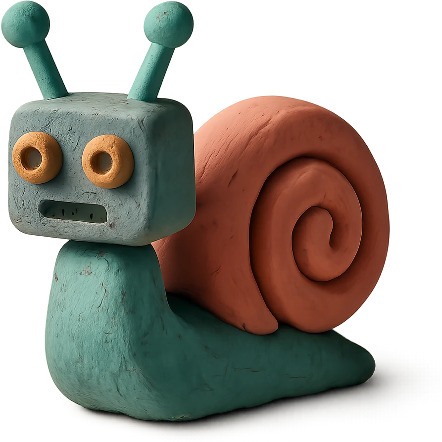 matte plasticine claymation style robot snail with visible fingerprints and pastel colors emoji