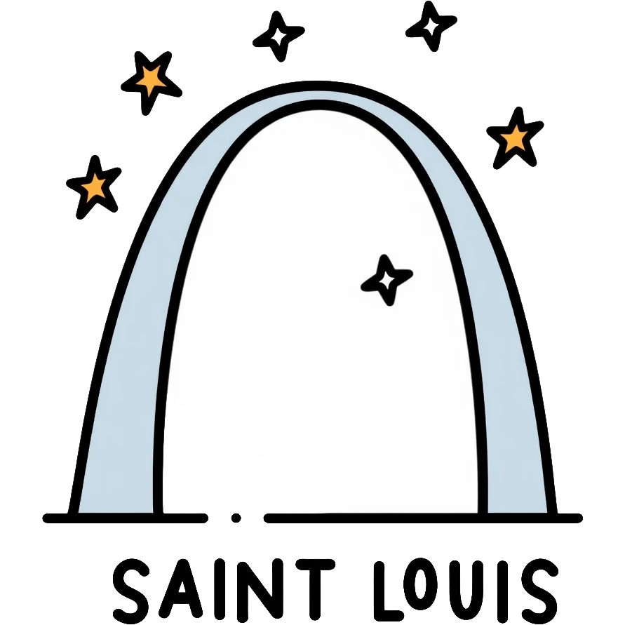 Saint Louis Gateway Arch with snowflakes falling around it and "ST. LOUIS" text emoji