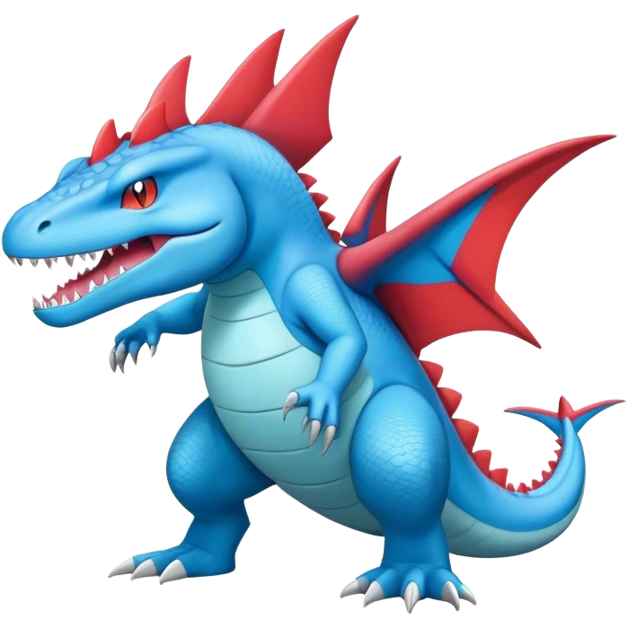 Badass cool colorful salamence-croconaw-hybrid, full body emoji