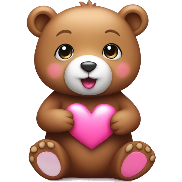 A cute little bear holding a pink heart  emoji