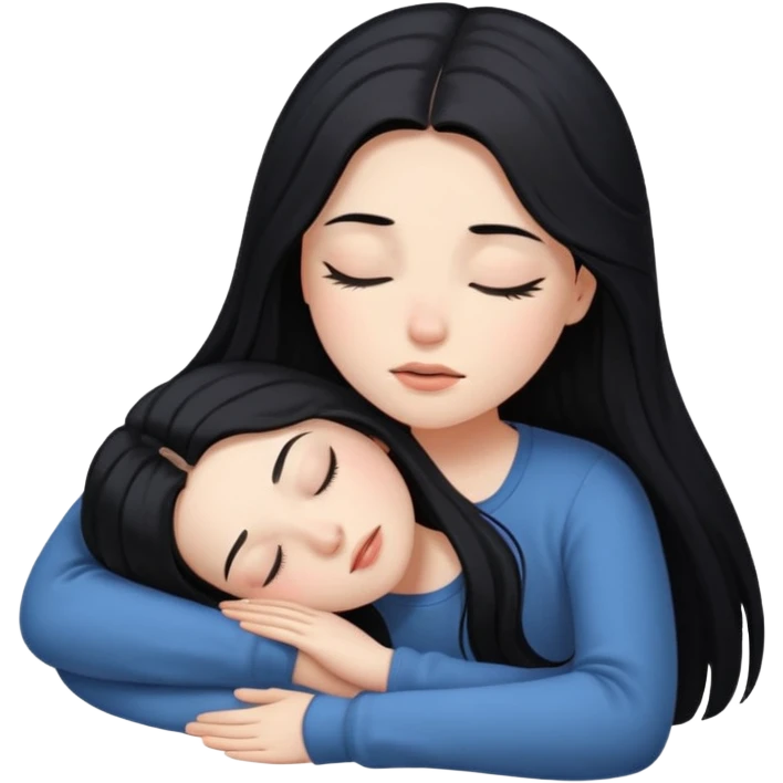 pale girl with long black hair dozing off emoji