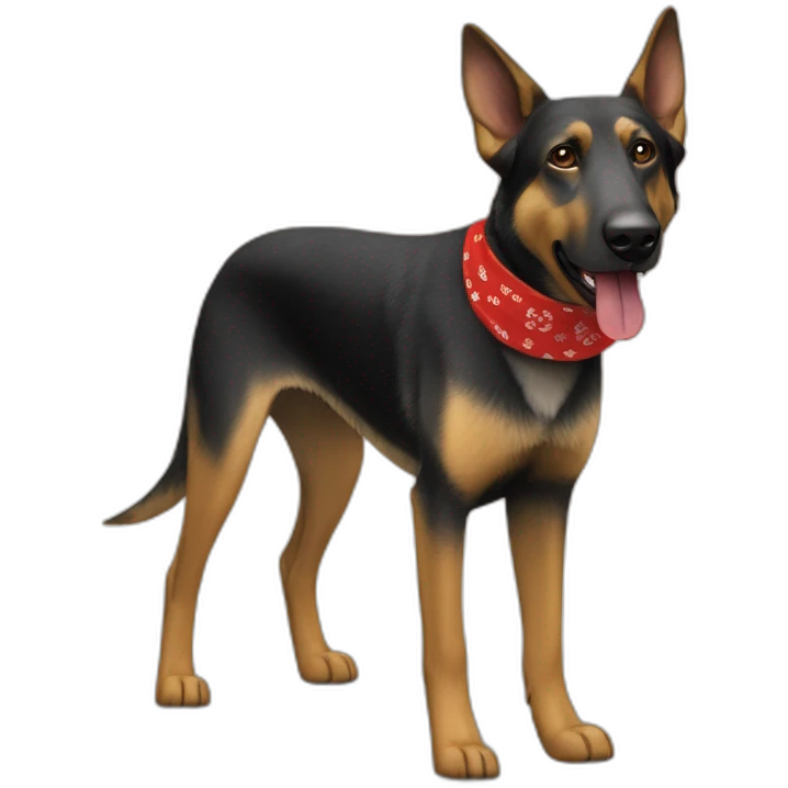 65% Coonhound 35% German Shepherd mix dog wearing small plain red bandana walking left emoji