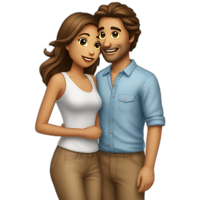 Couple bisous homme et femme brun emoji