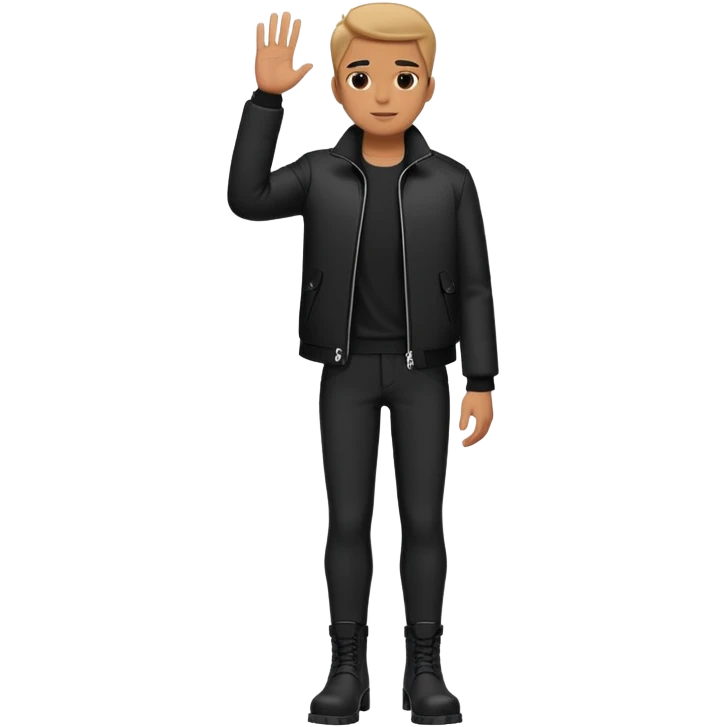 Full body standing male figure wearing black jacket, black pants, and black boots emoji