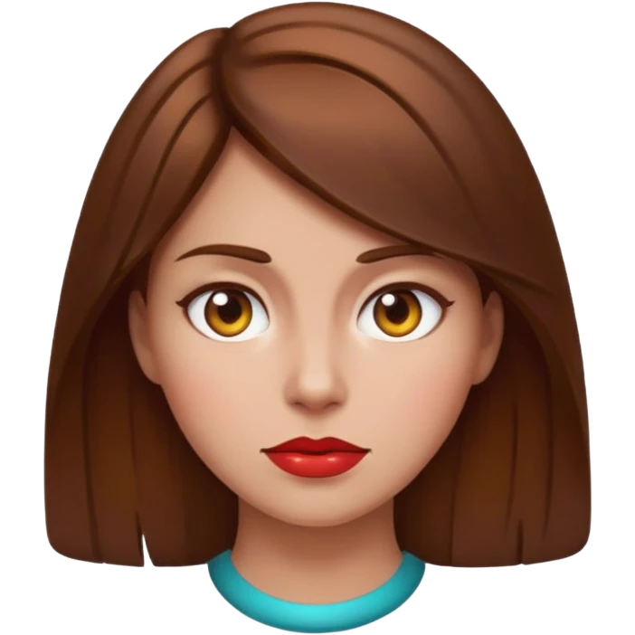 woman with brown hair and a chaotic, negative aura, bold expression, Apple emoji style emoji