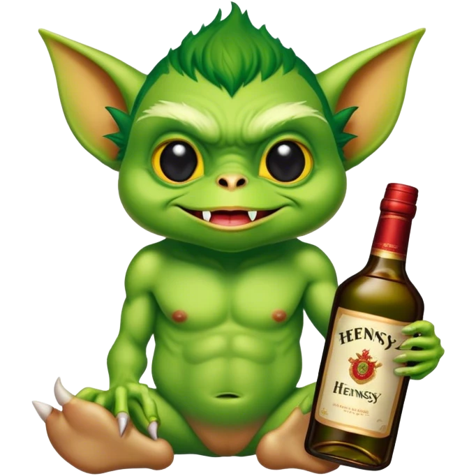 A gremlin holding a Hennessy bottle emoji