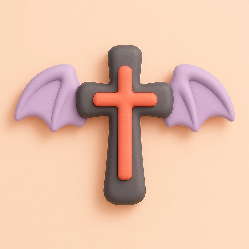 goth cross with bat wings, mochi style emoji