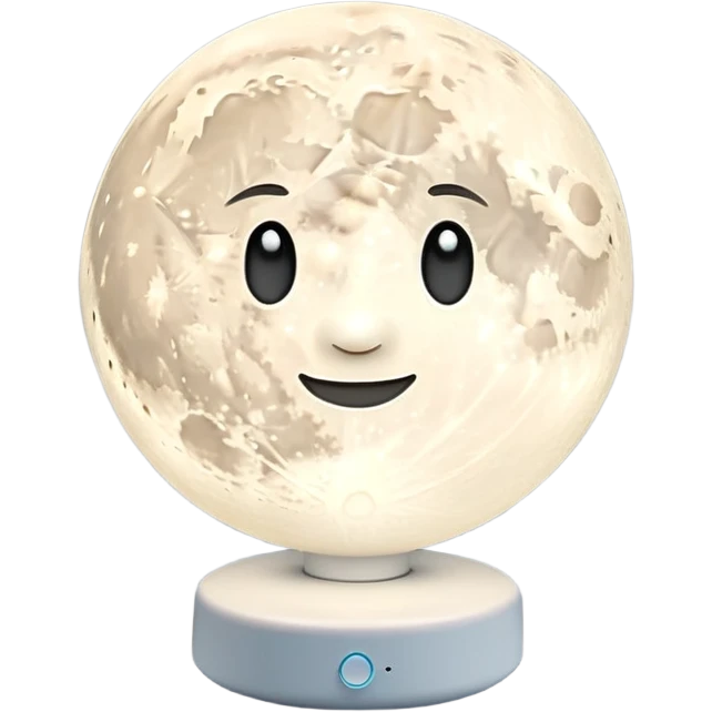 moon nightlight lamp, on a small stand, glowing softly emoji