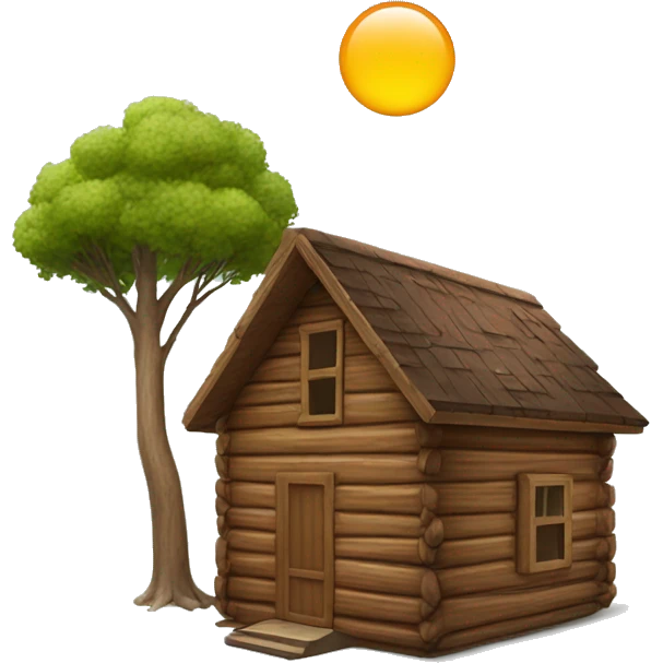 Wood Cabin near tree, 5 stories tall solar  emoji