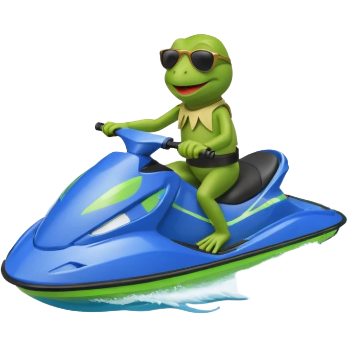 Kermit riding a blue jet ski emoji