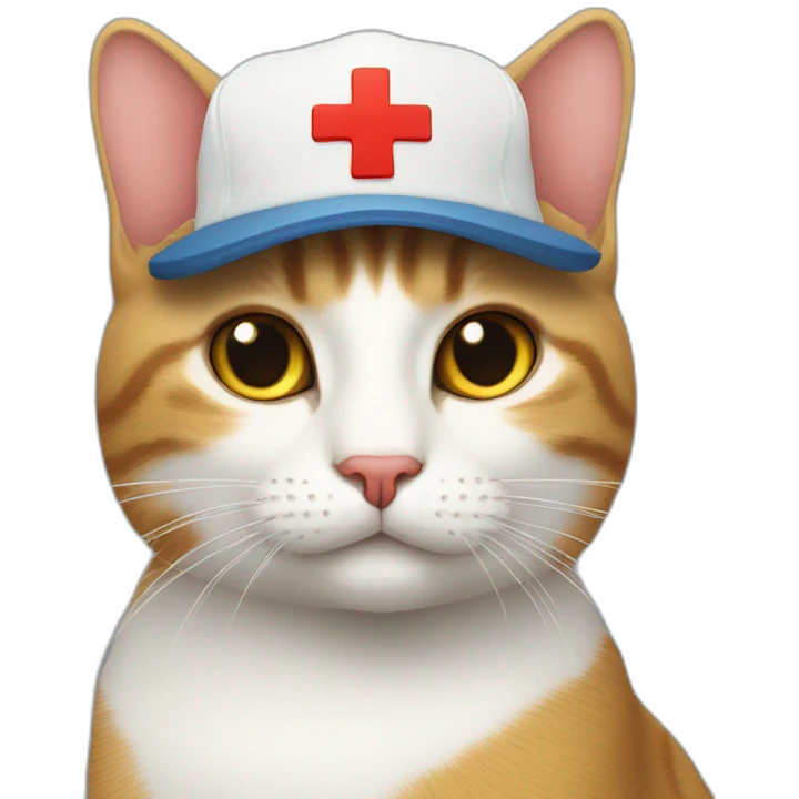 Cat with a cap and a big Red Cross mark on the cap emoji