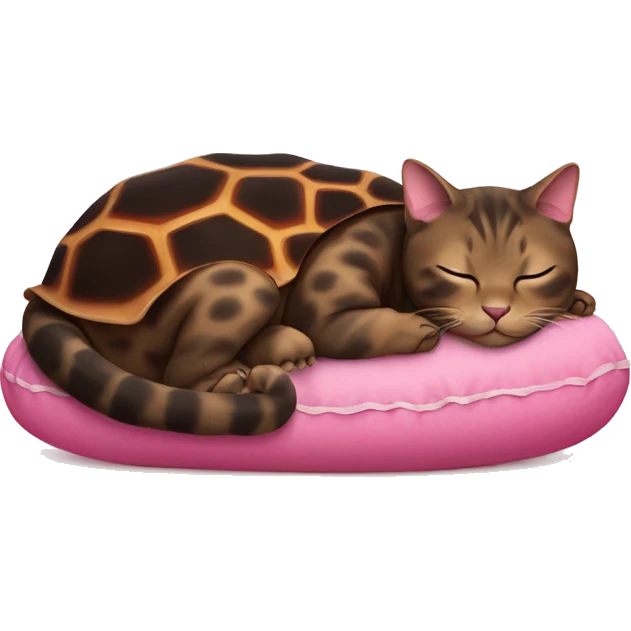 tortoise shell cat sleeping on a pink pillow emoji
