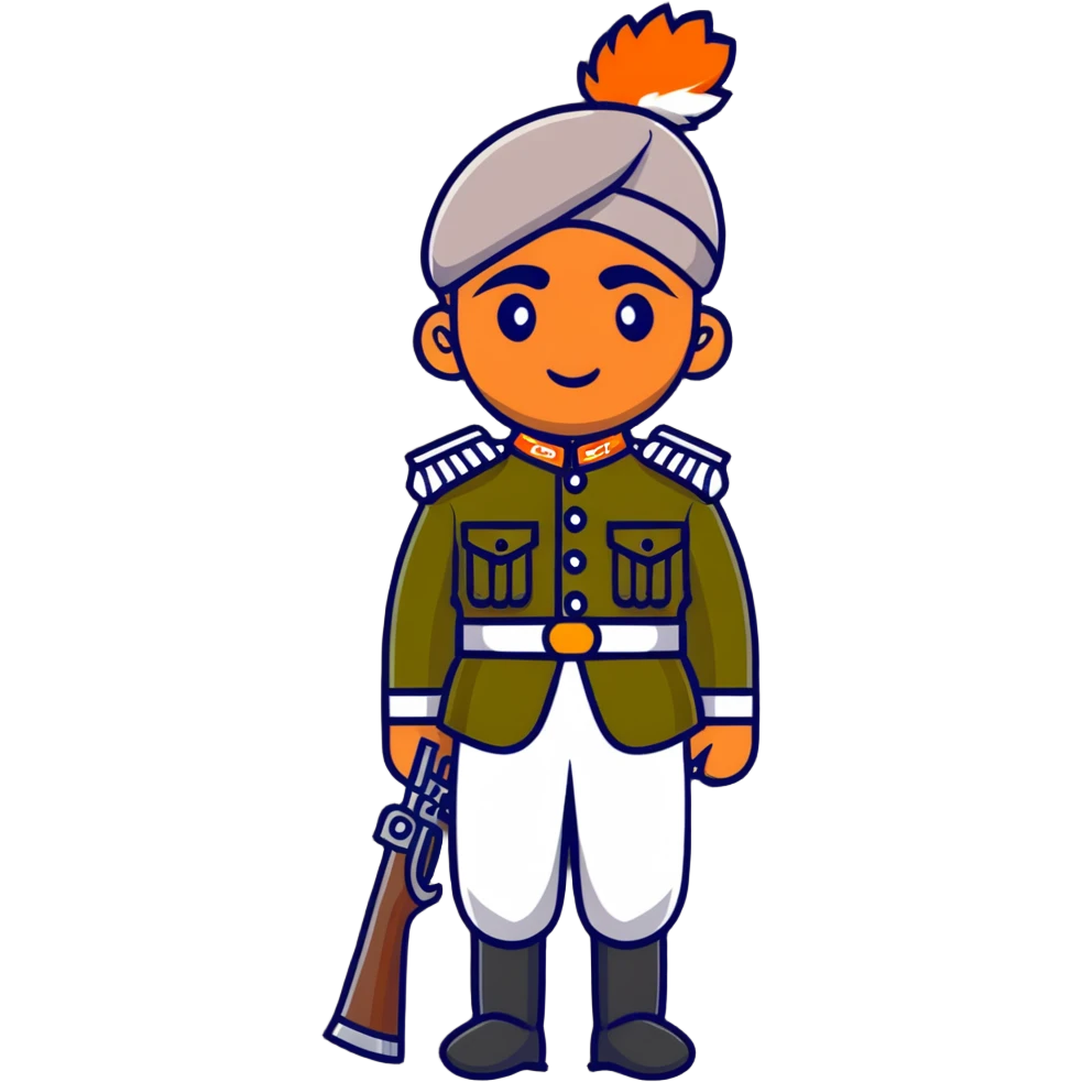 historical sepoy Indian soldier in 19th century military uniform with rifle emoji
