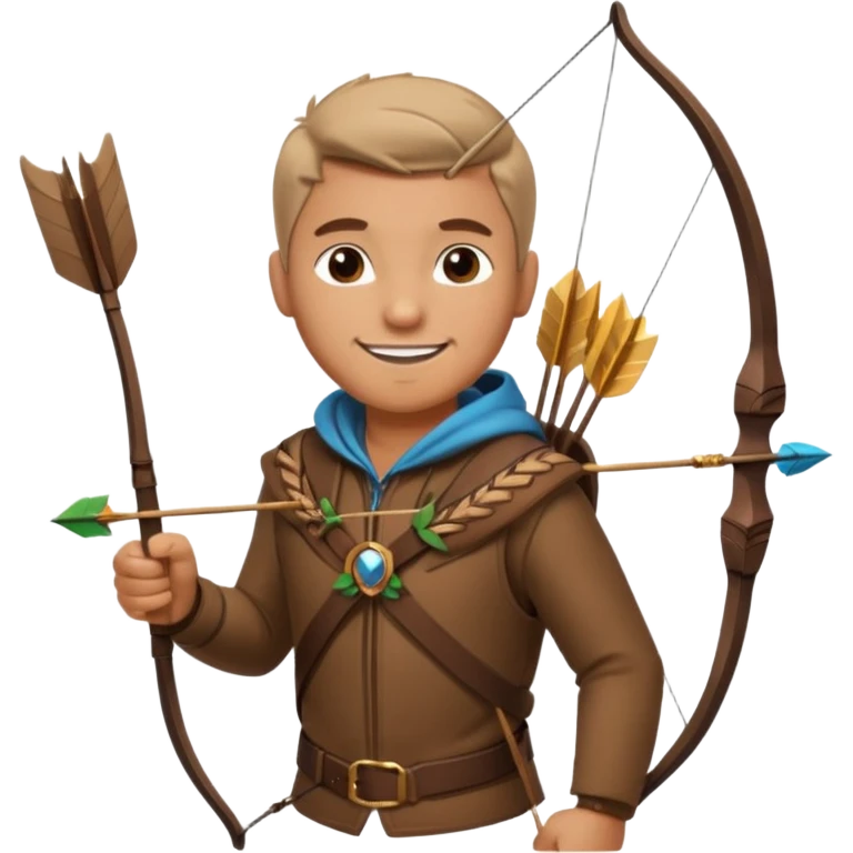 The classic hunter image with a bow and arrow on his back, dressed in brown with some animal made decorations emoji