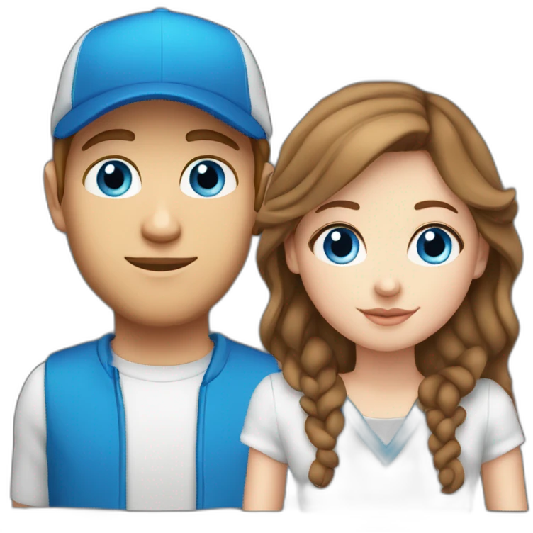 white girl brown hair blue eyes with white guy blue eyes on black cap emoji
