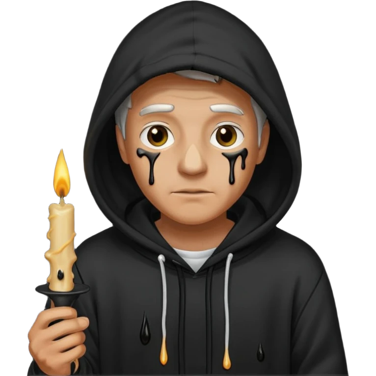 ancient man in black hoodie hold a black candle emoji
