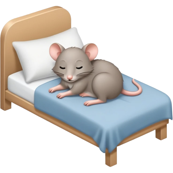 Crea una imagen de un rato adorable gris parecido a este 🐭 donde este duermiendo en una cama y de su cabeza aparezca esto 💤 indicando q está muy dormido.  emoji