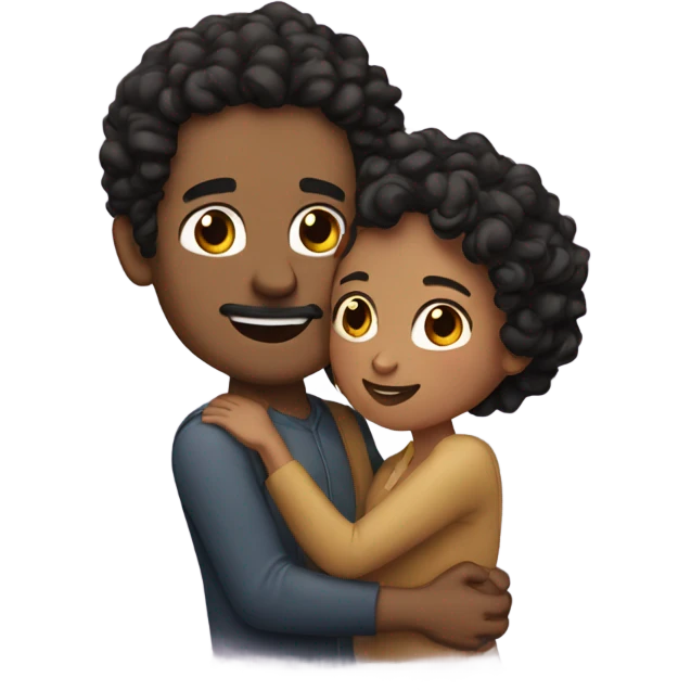 man with black curly hair hugging woman with brown long wavy  emoji