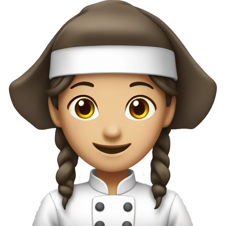 happy asian girl chef hat long hair brown skin dark hair emoji