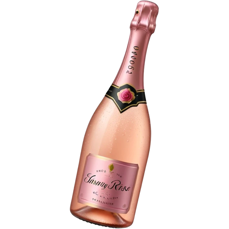 bottle of sparkling rose champagne tilted up and to the right, no glass emoji