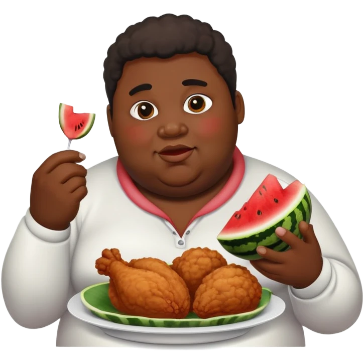fat black person eating fried chicken and watermellon emoji