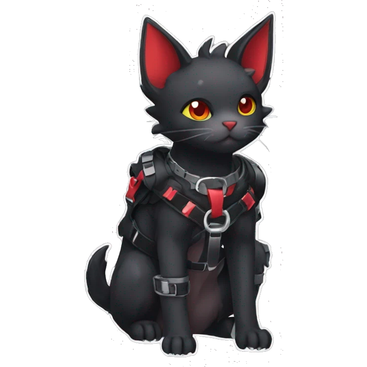 cool edgy cute kawaii black punk red fantasy nargacuga-bat-cat-Fakemon collar harness full body emoji