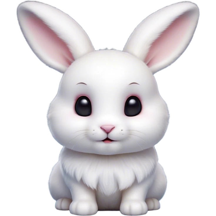 Cinematic Cute White Rabbit Portrait Emoji, Head tilted playfully and inquisitively, featuring a luxurious, silky white fur with soft, twitching ears, round, sparkling dark eyes filled with curiosity, Simplified yet irresistibly adorable features, highly detailed, glowing with a warm, friendly glow, high shine, affectionate and lively, stylized with a touch of whimsy, bright and endearing, soft glowing outline, capturing the essence of a mischievous yet loving bunny, so playful it feels like it could hop out of the screen and into your arms! emoji