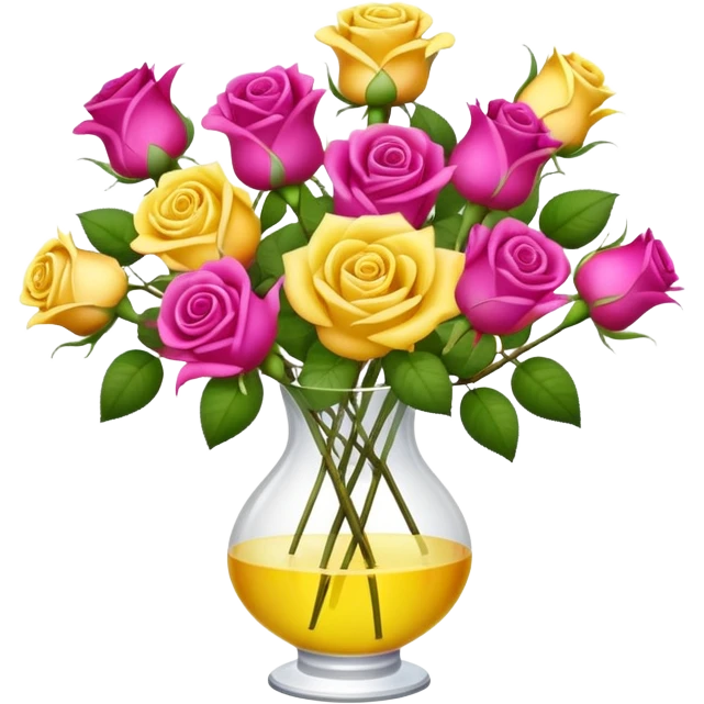 Fuschia and yellow bouquet of roses  in vase emoji