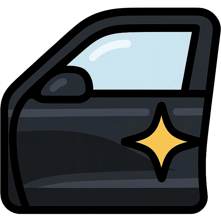 small bright star icon on glossy black surface of a high-end vehicle, main color glossy black, subtle reflections, emphasis on mirror-like shine, modern and clean, not overloaded emoji
