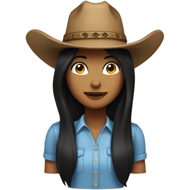 long black hair blue eye female wearing tan cowboy hat emoji