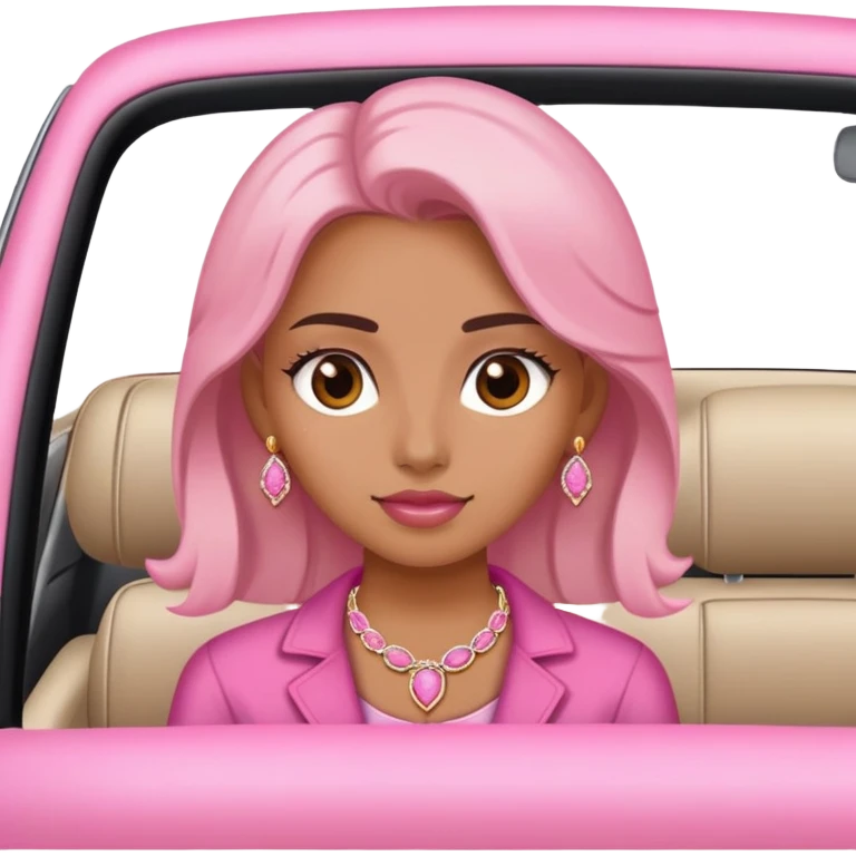 girl in car with pink jewelry emoji