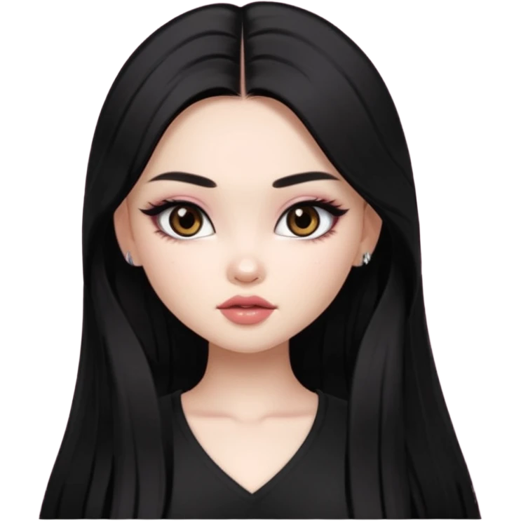 pale skin, girly bratz ASIAN vietnam baddie, beautiful dark brown eyes, pretty makeup, long dark black straight hair emoji