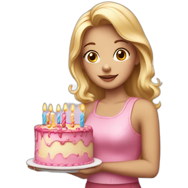 blonde girl with birthday cake emoji