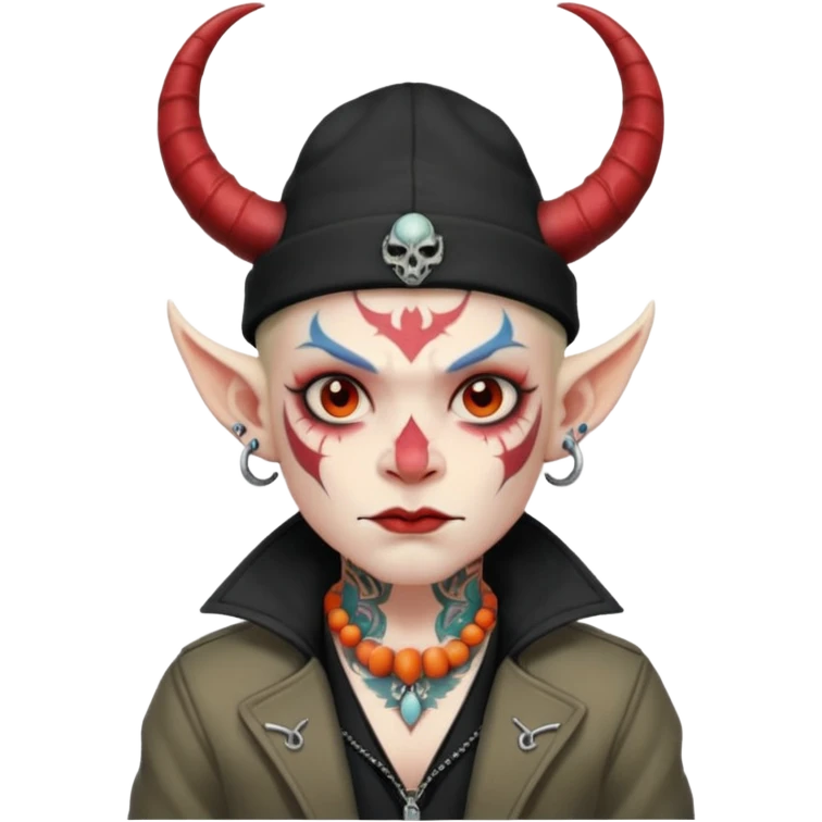 demon with tattoos, hat, jacket and horns emoji