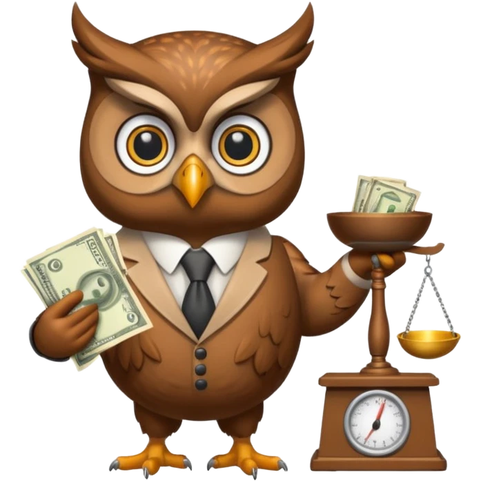 holding money and scale mascot owl emoji