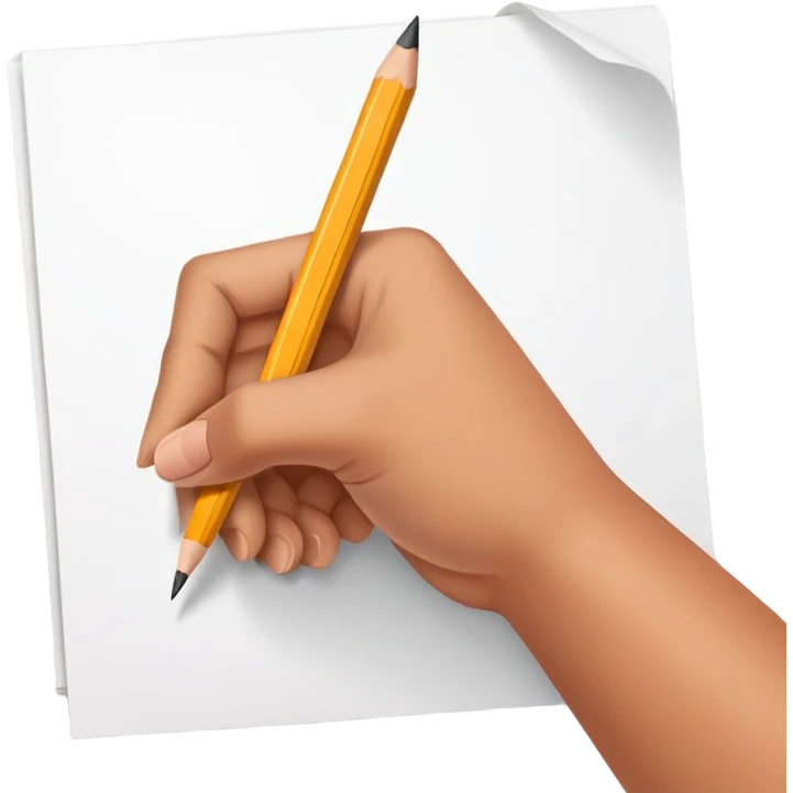 hands holding a pencil and writing on paper, simple and friendly emoji