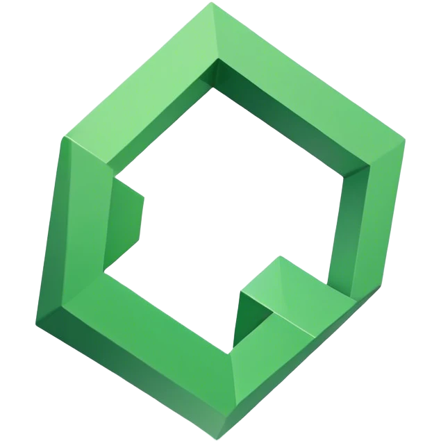 A stylized 3D square with a cutout center, with a green angled corner piece attached to the top right. Simple, geometric, flat design emoji