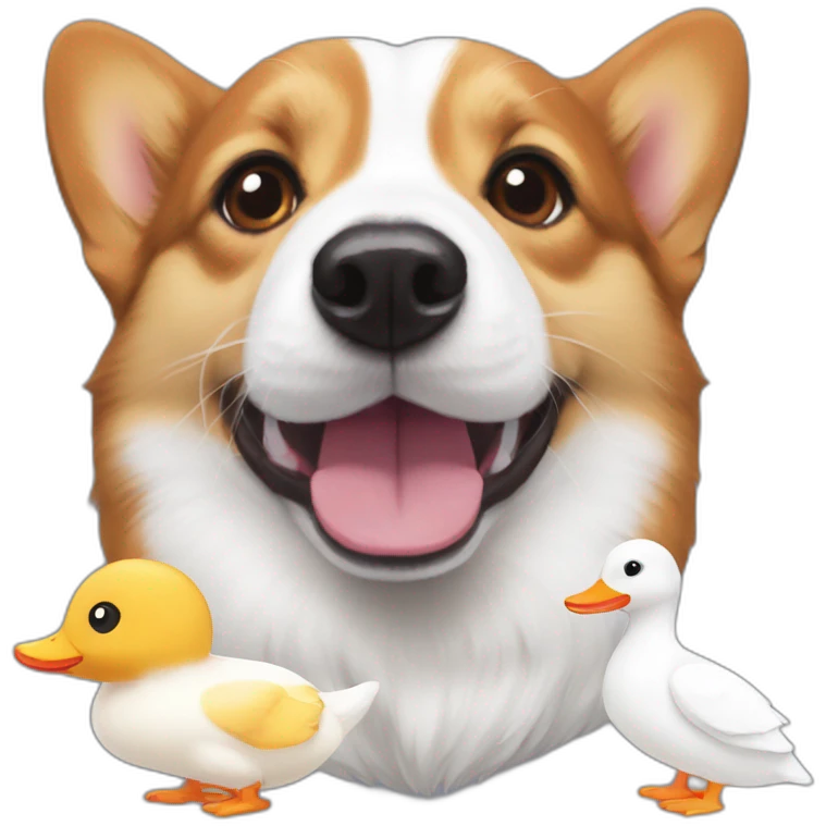 tricolor corgi with white ducks emoji
