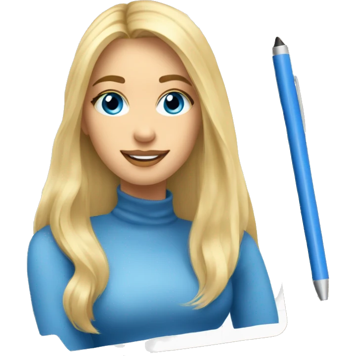 Long blonde hair, blue eyed woman sketching on a notepad  emoji