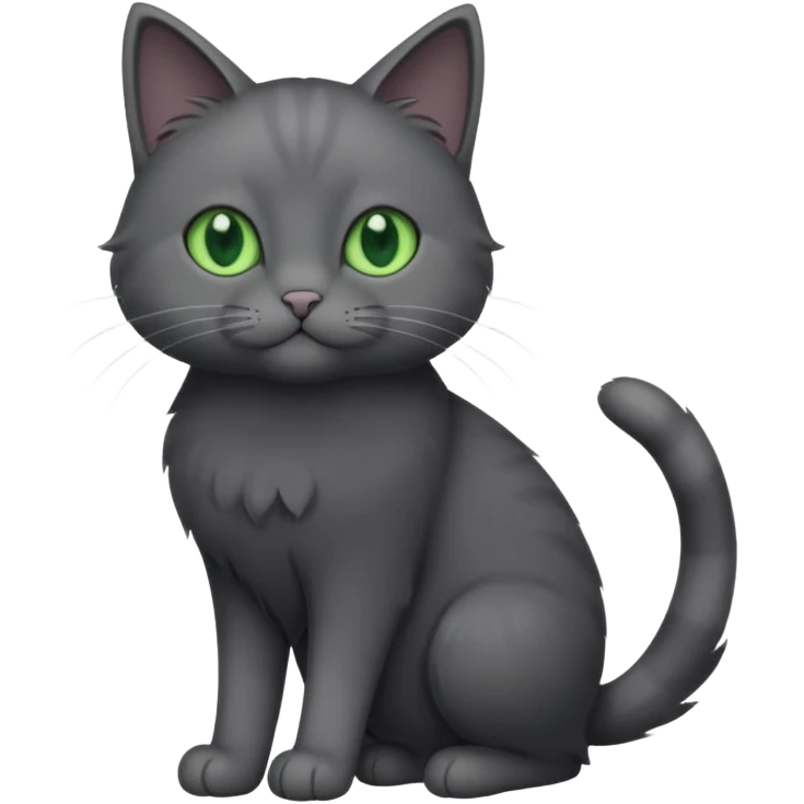 full body solid dark grey cat with green eyes, white paws and white whiskers emoji